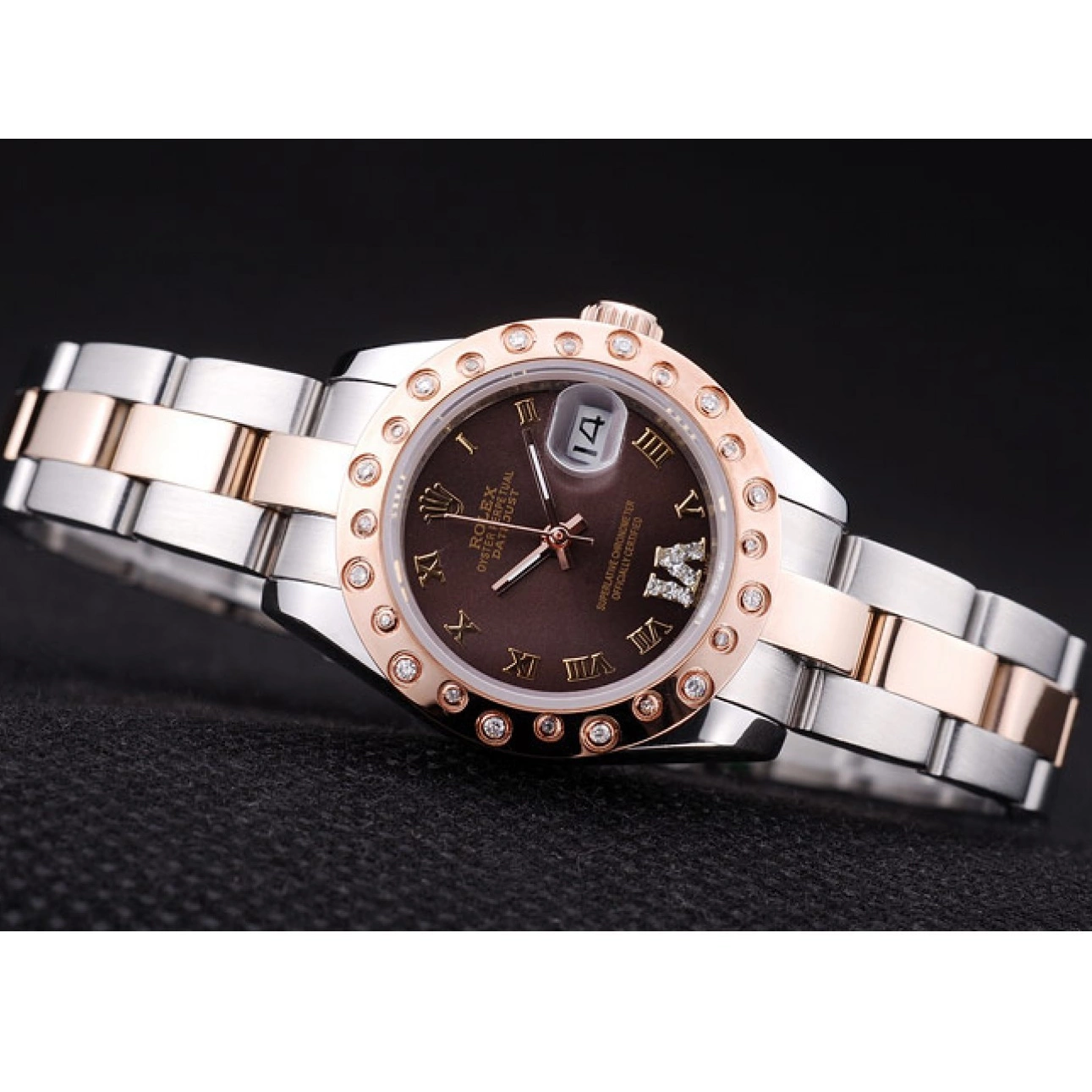 MiroTime 0809 Rolex Datejust Diamonds Rose Gold Polished Bezel Brown Dial 7475